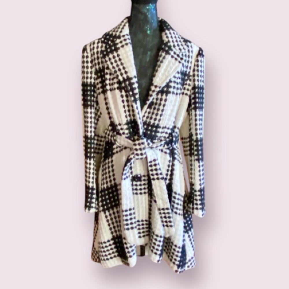 Candie's Black and White Woven High Low Trench Coat